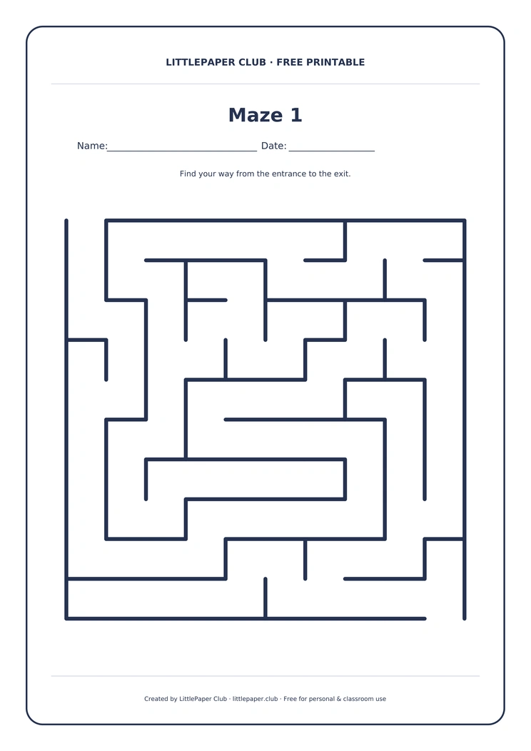 Maze 1 in the LittlePaper Club frame