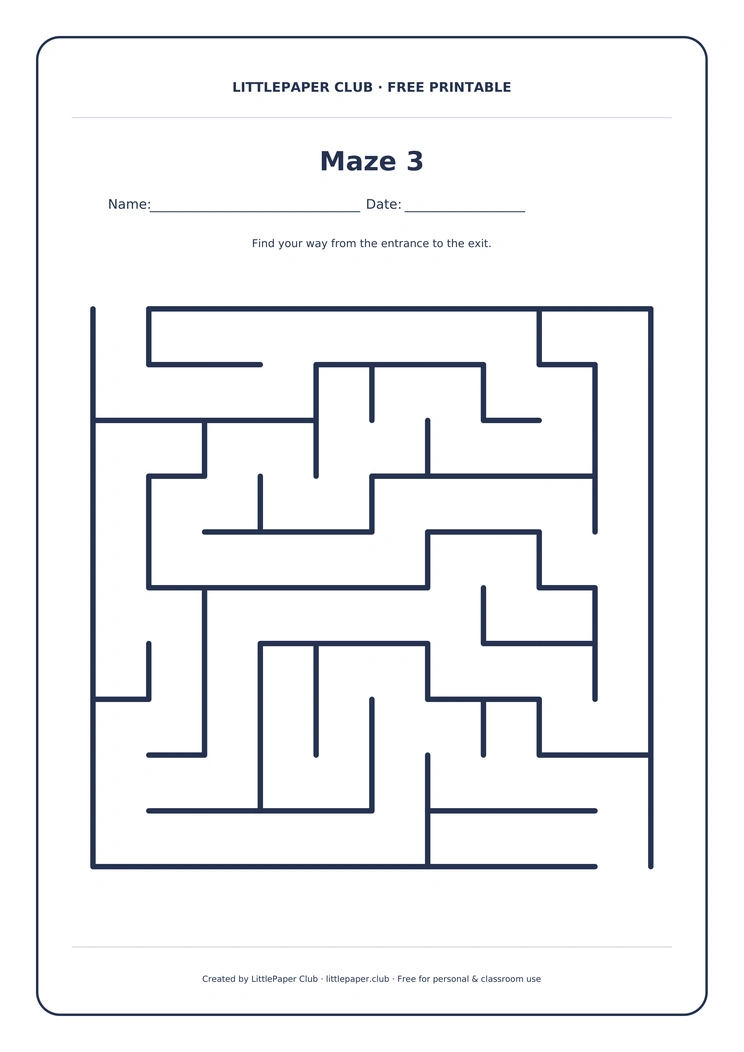 Maze 3 in the LittlePaper Club frame