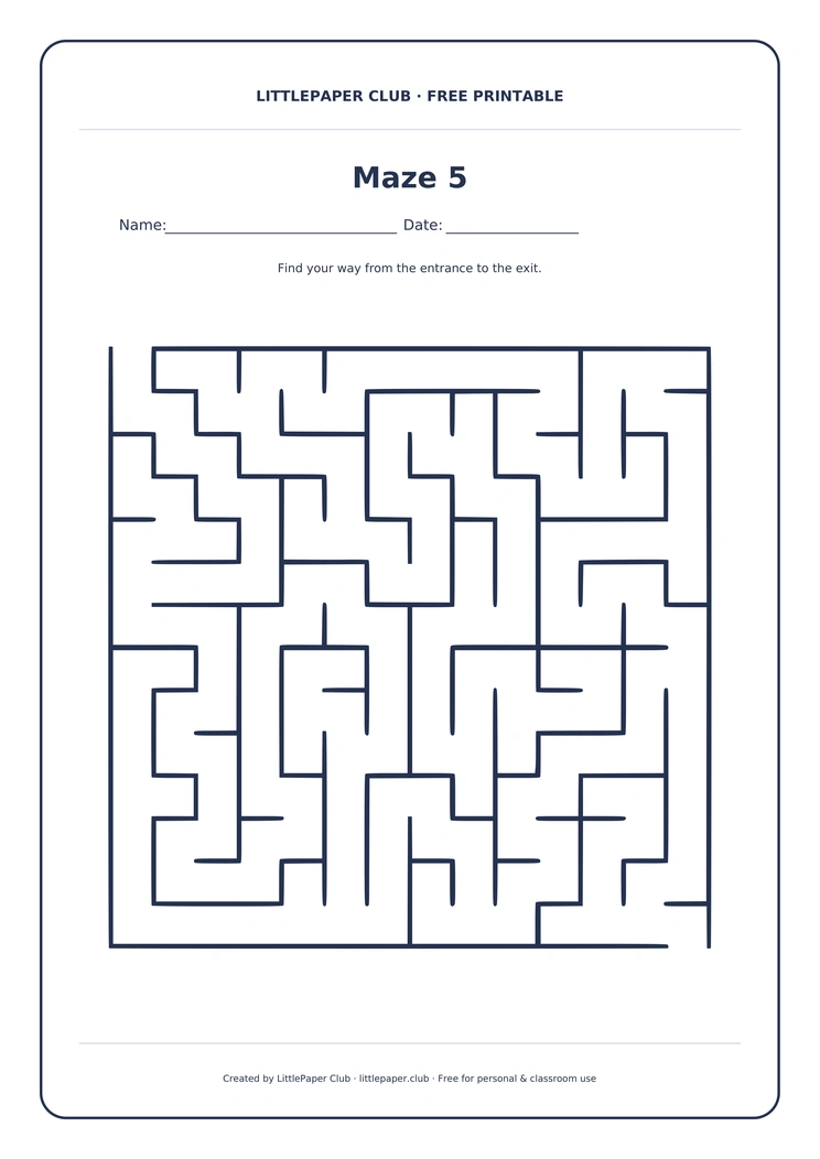 Maze 5 in the LittlePaper Club frame