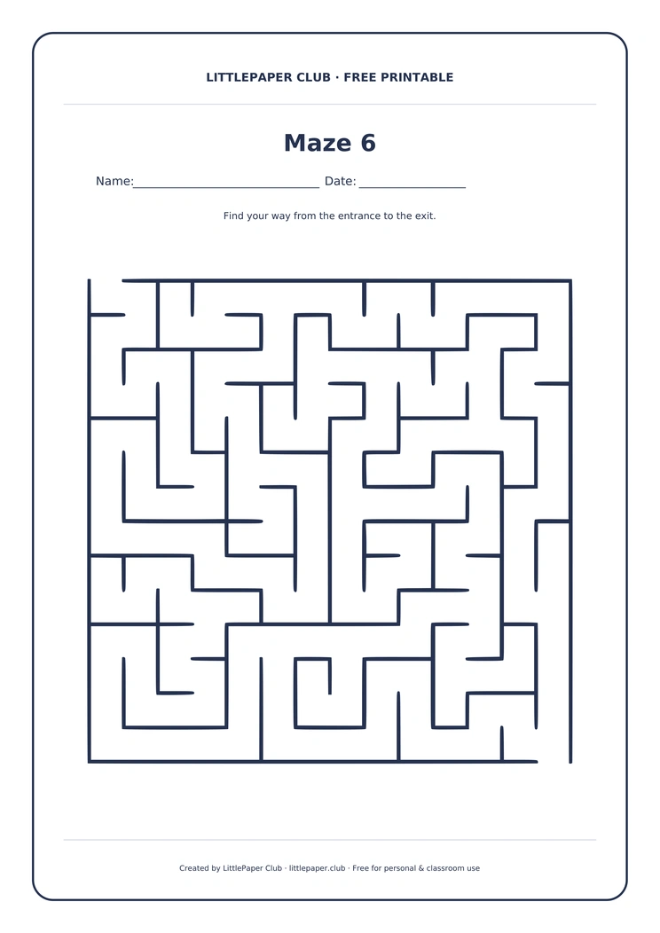 Maze 6 in the LittlePaper Club frame
