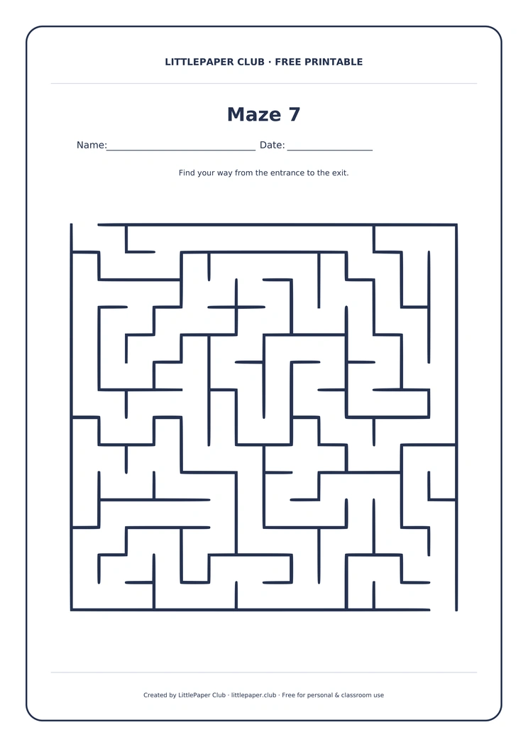 Maze 7 in the LittlePaper Club frame