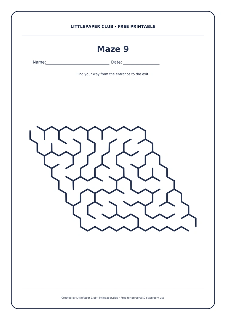 Maze 9 in the LittlePaper Club frame