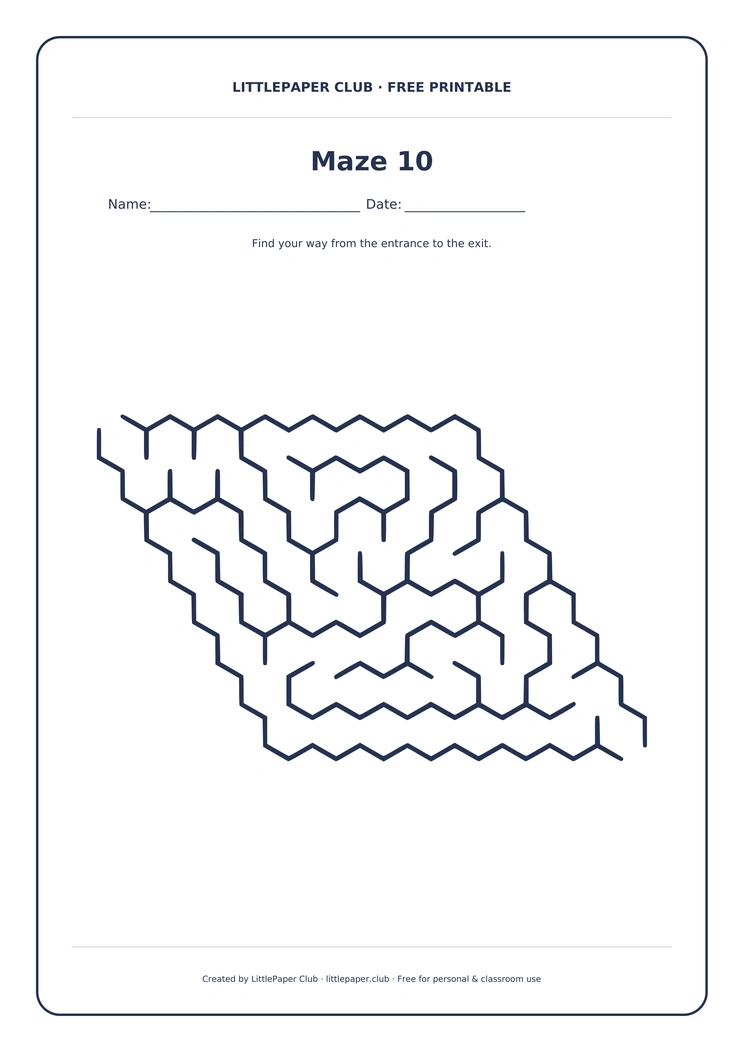 Maze 10 in the LittlePaper Club frame