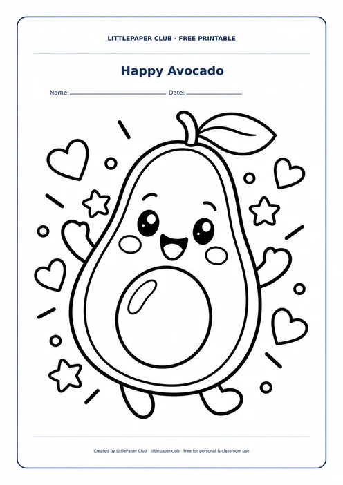 Happy Avocado Coloring Page