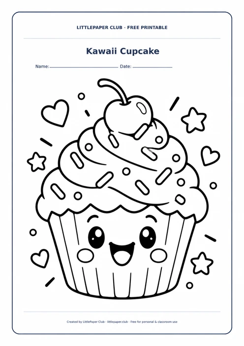 Kawaii Cupcake Coloring Page