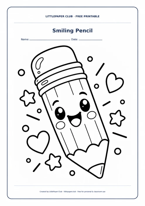 Smiling Pencil Coloring Page