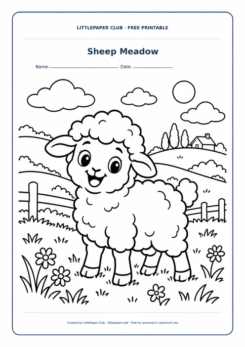 Sheep Meadow Coloring Page