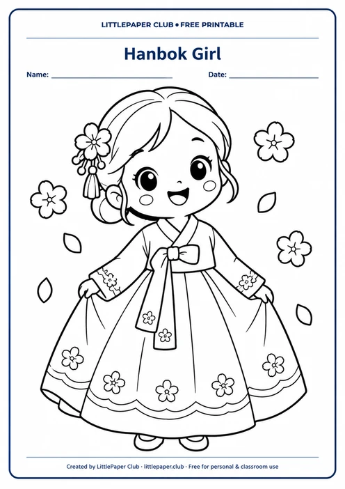 Hanbok Girl Coloring Page