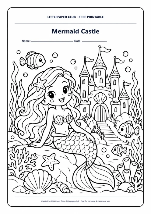 Mermaid Castle Coloring Page