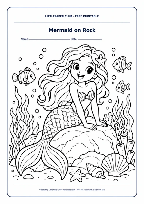 Mermaid On Coral Reef Coloring Page