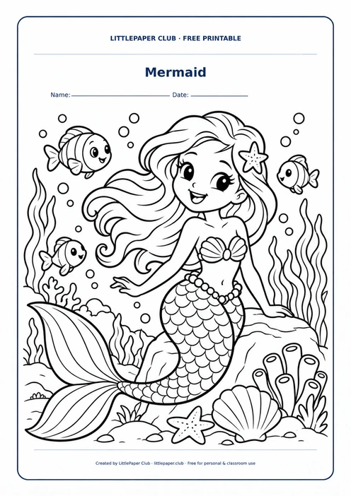 Mermaid Underwater World Coloring Page