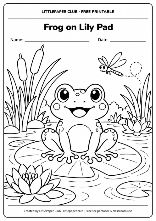 Frog On Lily Pad Coloring Page