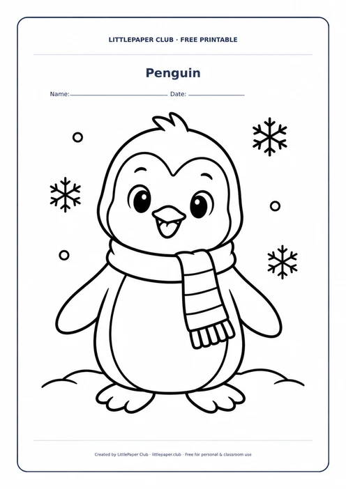 Penguin In Scarf Coloring Page