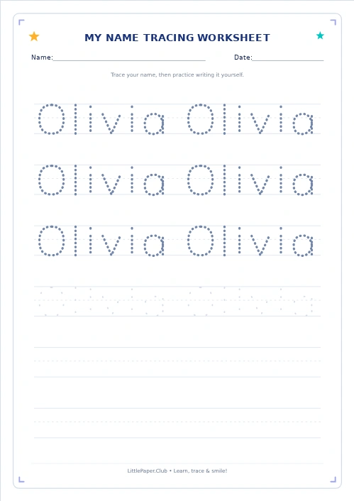 Free name tracing generator with printable dotted handwriting worksheets for kids